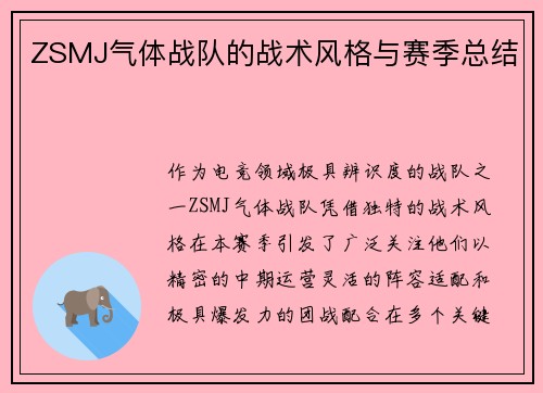 ZSMJ气体战队的战术风格与赛季总结