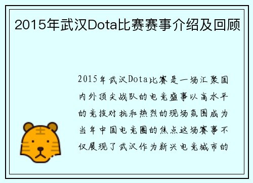 2015年武汉Dota比赛赛事介绍及回顾